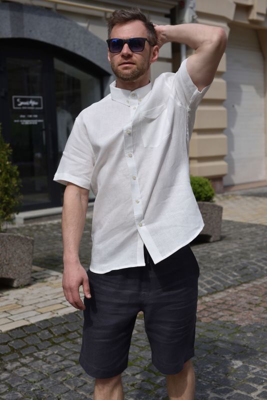 Сорочка лляна класична з коротким рукавом